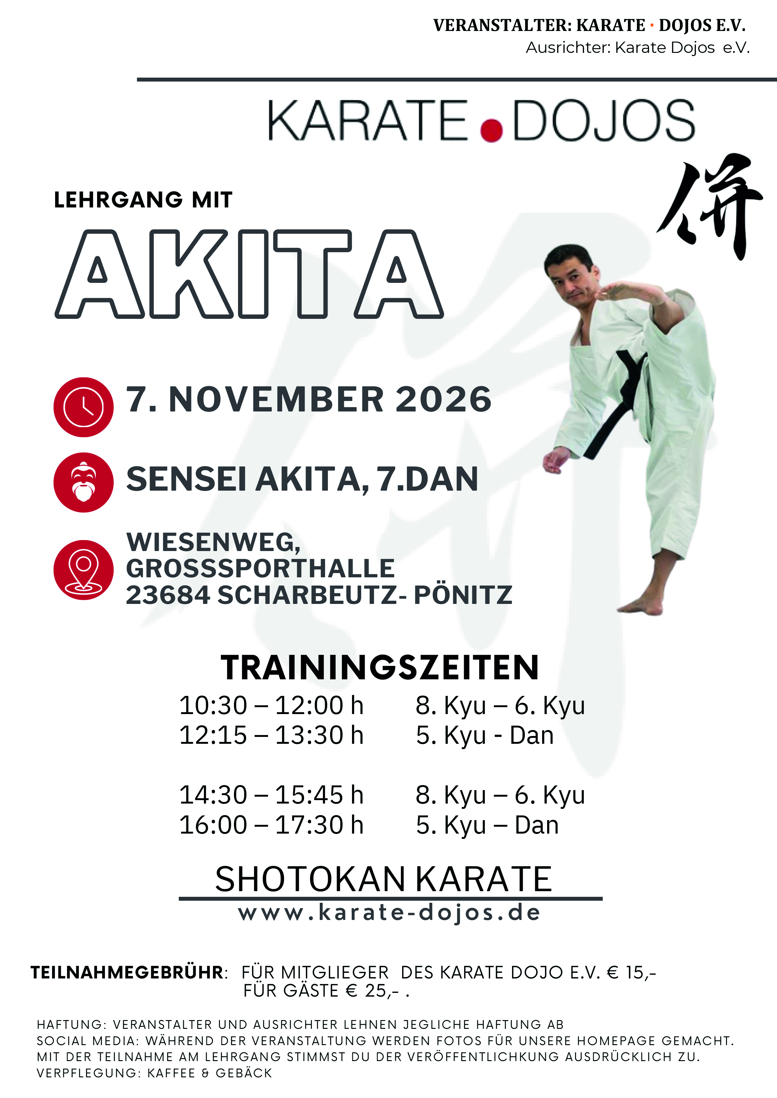 07.11.2026 - KARATE-LEHRGANG mit SENSEI AKITA 7, DAN - Karate Dojos