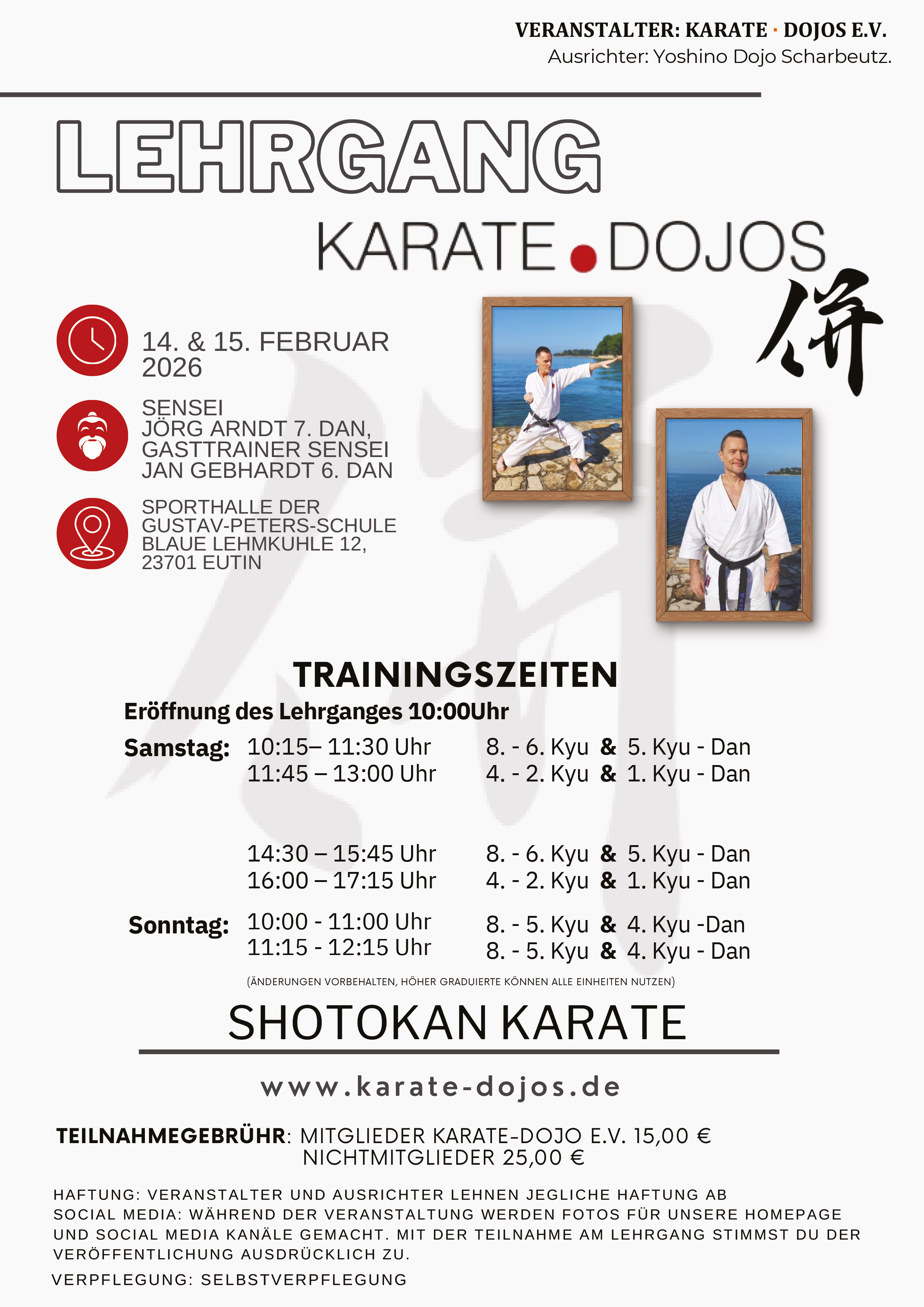 14.02. + 15.02.2026 - KARATE-LEHRGANG MIT SENSEI JÖRG ARNDT, 7.DAN und JAN GEBHARDT, 6. DAN - Karate Dojos