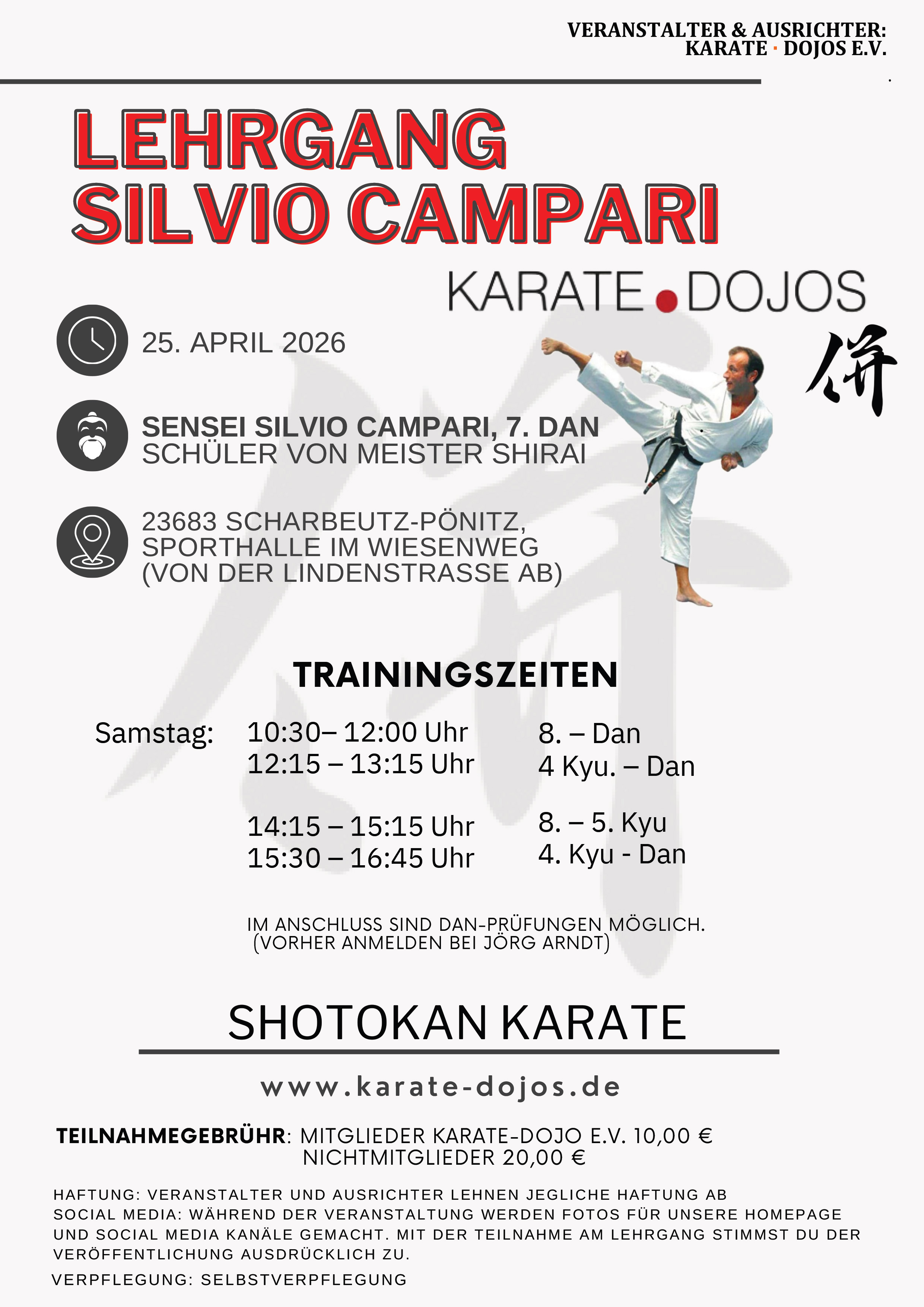 25.04.2026 - KARATE-LEHRGANG SENSEI SILVIO CAMPARI, 7.DAN - Karate Dojos